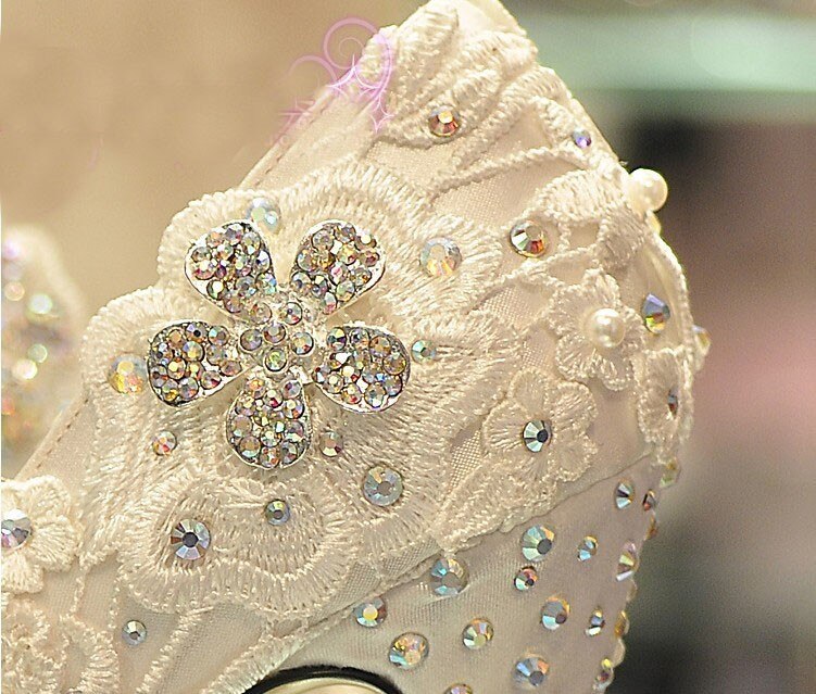 Spring Handmade Glitter Lace Rhinestone High Heels Wedding Shoes Bridal Dress Shoes Women's Pumps Size 31-42 - LiveTrendsX