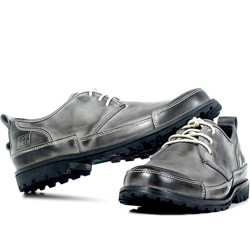 Mens Genuine Leather Lace Up Round Toe Oxfords