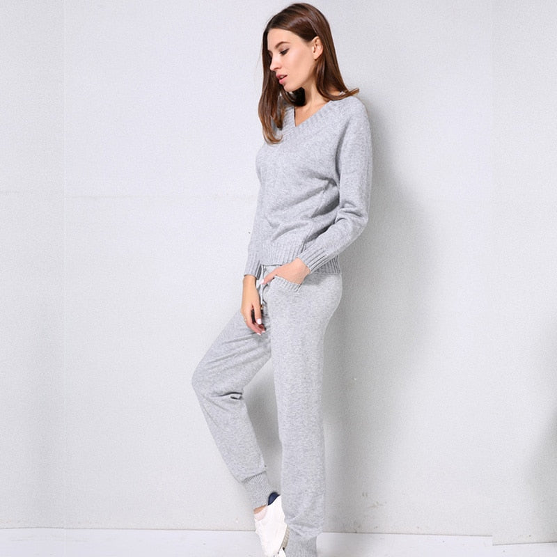 Women sweater suit and setsCasual Knitted Sweaters Pants 2PCS Track Suits Woman Casual Knitted Trousers+Jumper Tops Clothing Set - LiveTrendsX