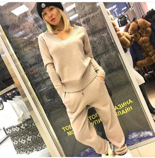 Women sweater suit and setsCasual Knitted Sweaters Pants 2PCS Track Suits Woman Casual Knitted Trousers+Jumper Tops Clothing Set - LiveTrendsX