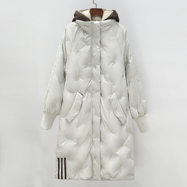 White Duck Down Jacket Female 2020 Winter New Plus Size Loose Long Section Korean Fashion Knitted Hat Fake Two Women Coats A36 - LiveTrendsX