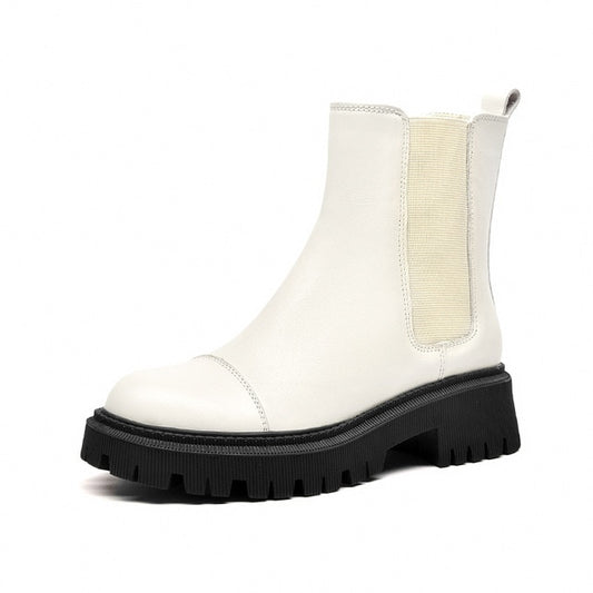 Ankle Boots Chelsea Women Genuine Cow Leather Platform Bootie Elastic Band Autumn Winter Ladies Shoes Handmade - LiveTrendsX