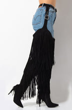 Load image into Gallery viewer, Fringe Belted Chaps Over The Knee Snakeskin Boots

