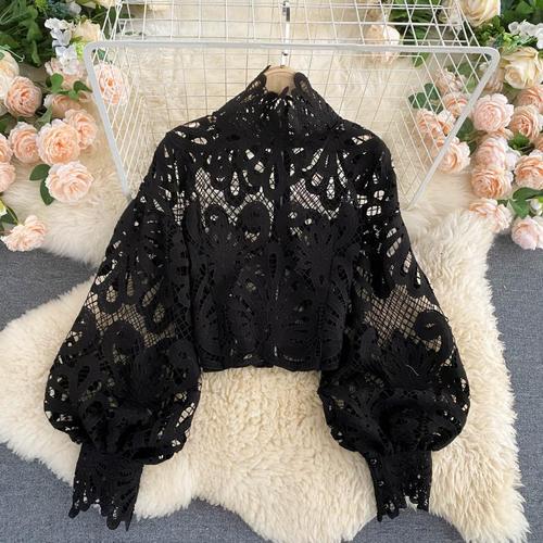 Sexy Lace Hollow Out Short Blouse Casual