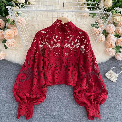 Sexy Lace Hollow Out Short Blouse Casual