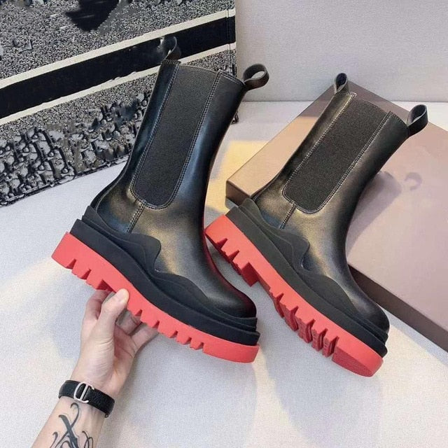 Thick-soled Chelsea Boots Women 's Short Boots Mid-tube Martin Boots -soled Boots Women 's Cool Boots Green Winter - LiveTrendsX