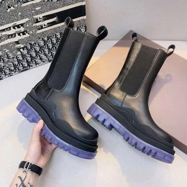 Thick-soled Chelsea Boots Women 's Short Boots Mid-tube Martin Boots -soled Boots Women 's Cool Boots Green Winter - LiveTrendsX