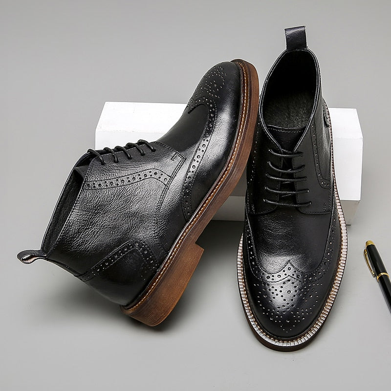Mens Platform Brogue Casual Ankle  Lace Up dress  boots