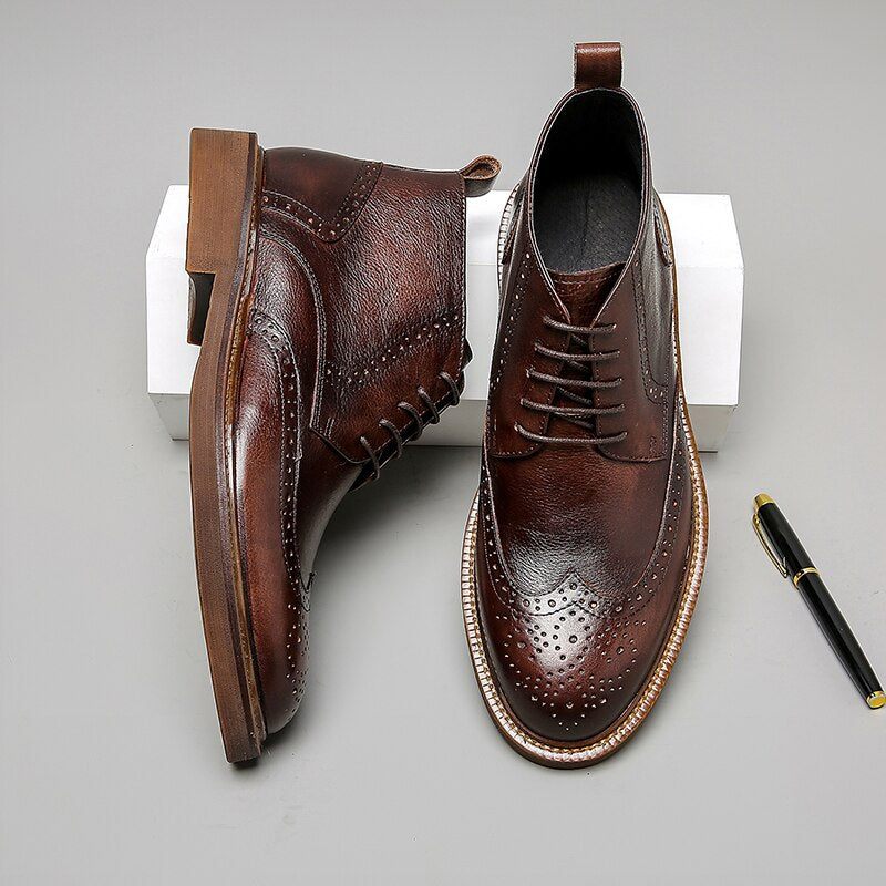 Mens Platform Brogue Casual Ankle  Lace Up dress  boots