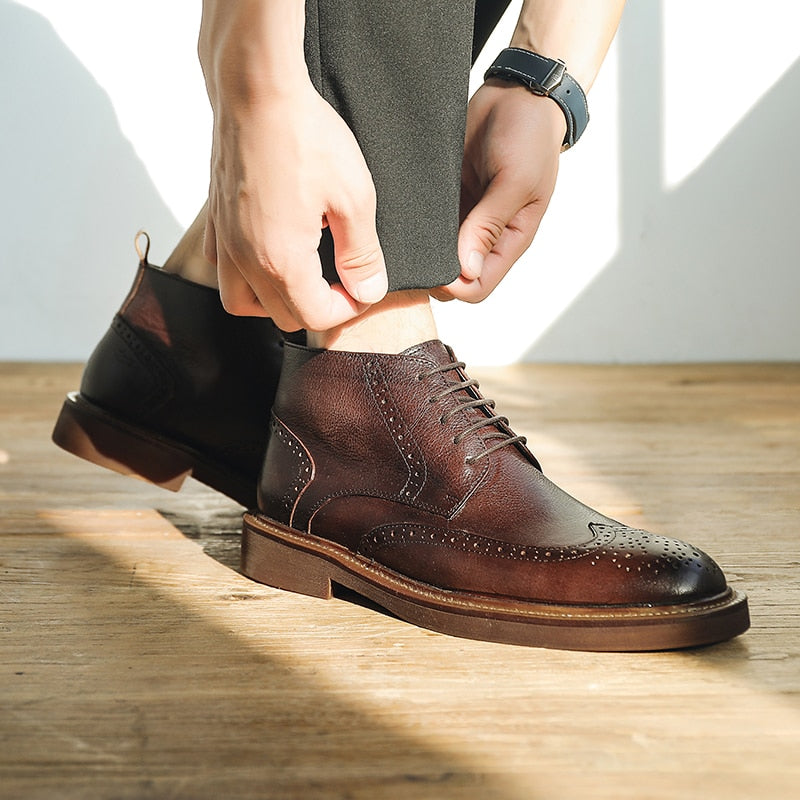 Mens Platform Brogue Casual Ankle  Lace Up dress  boots