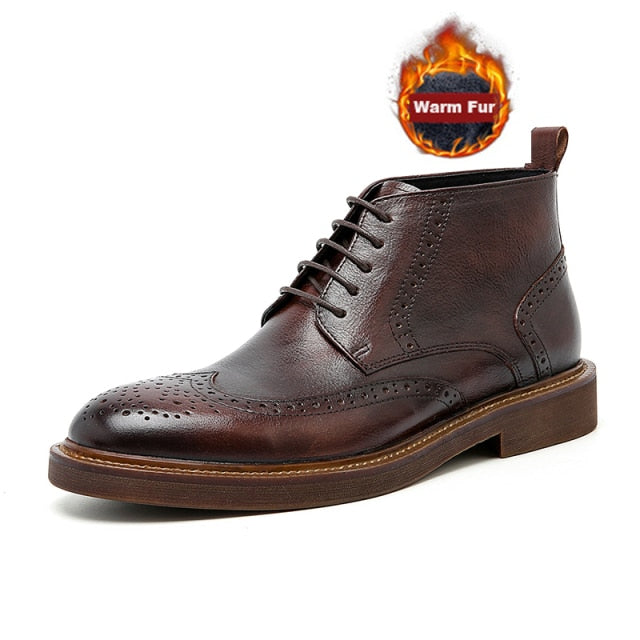 Mens Platform Brogue Casual Ankle  Lace Up dress  boots