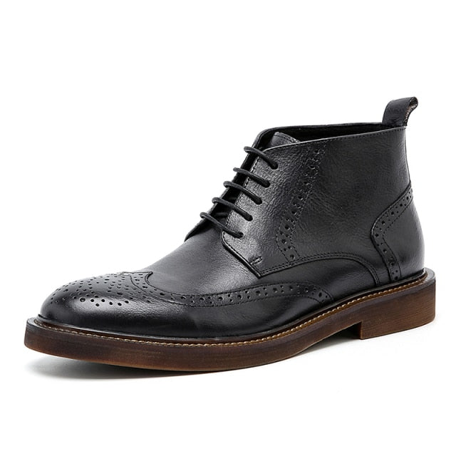 Mens Platform Brogue Casual Ankle  Lace Up dress  boots
