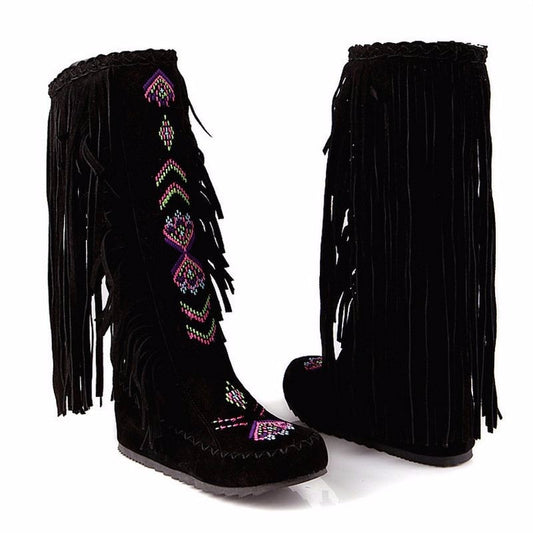 Fashion Flock Leather Women Flat  Long Boots