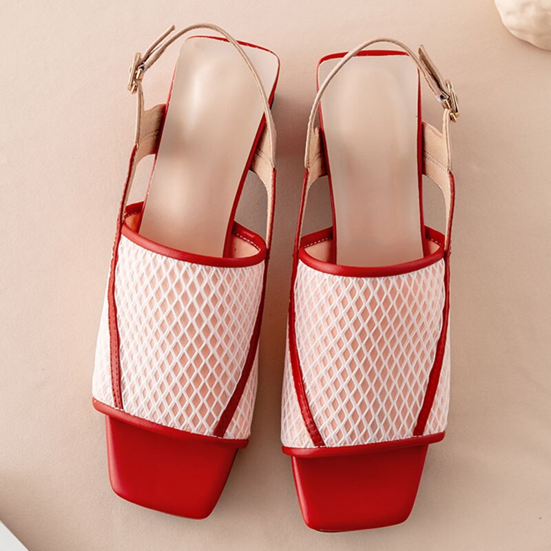 Genuine Leather Summer Party Elegant Women Shoes Air Mesh Woman Chunky Heel Sandals Shoes Woman - LiveTrendsX