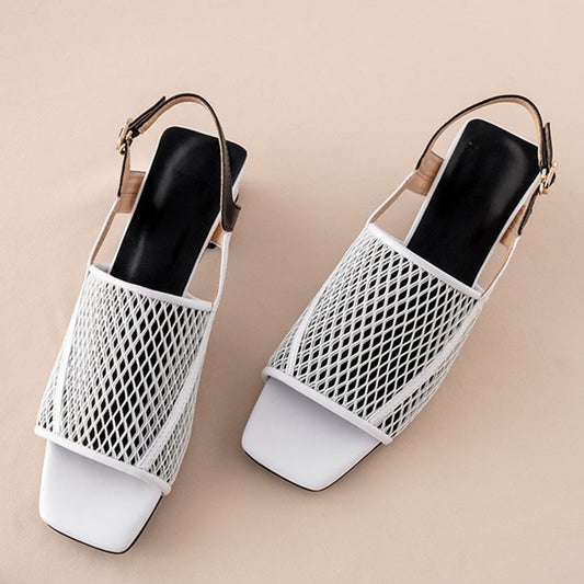 Genuine Leather Summer Party Elegant Women Shoes Air Mesh Woman Chunky Heel Sandals Shoes Woman - LiveTrendsX