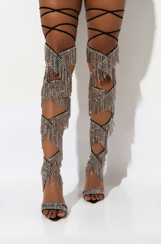 Diamond Tassel Thigh High Sandals
