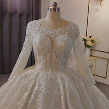 Load image into Gallery viewer, white wedding dress with long sleeves full beading - LiveTrendsX
