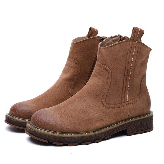 Women'S Handmade Leather Ankle Boots Short Brown/Black Boots Side Zipper - LiveTrendsX