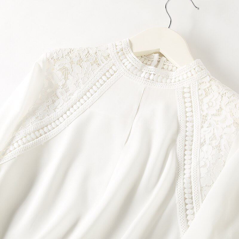 レディース ホワイト ブラウス 100% 本物のシルク