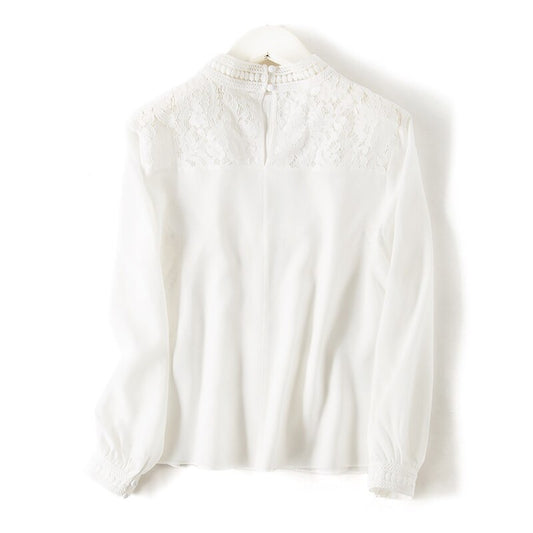 Women White Blouse 100% REAL SILK