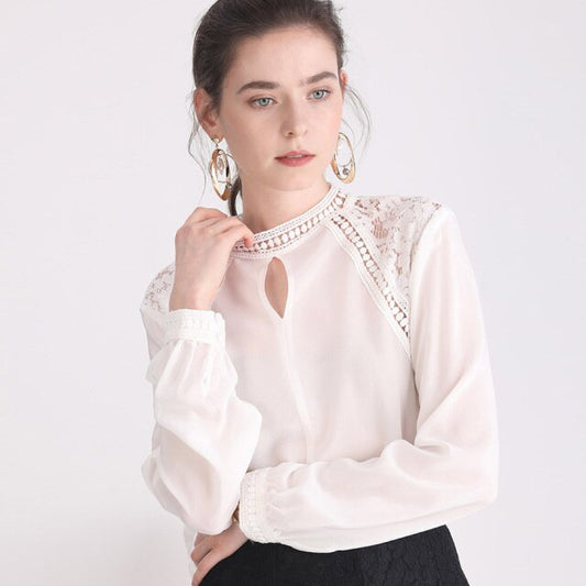 Women White Blouse 100% REAL SILK