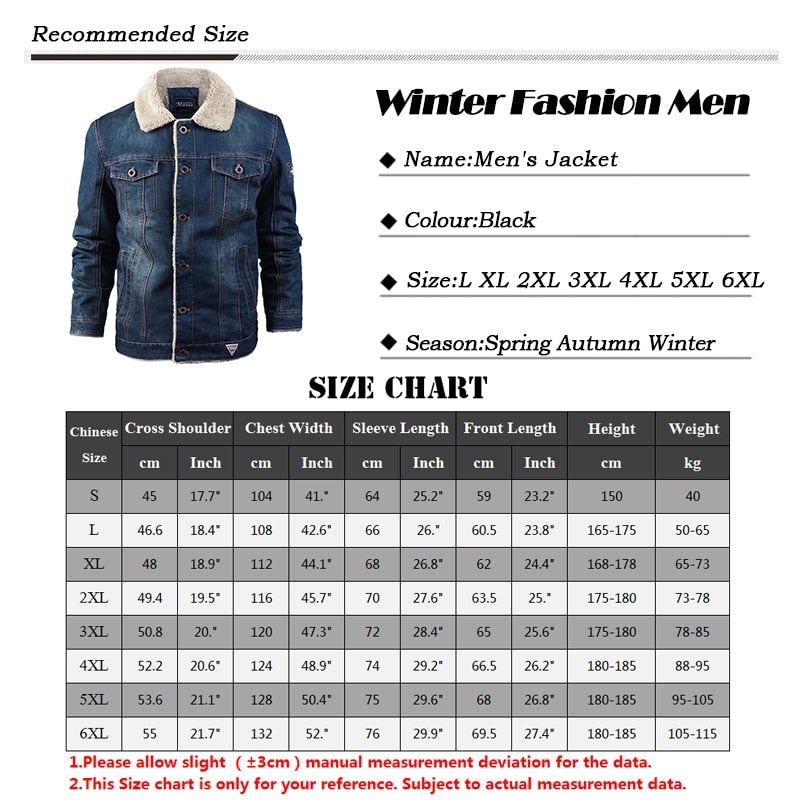 Men's Winter Denim Jacket Parkas Windproof