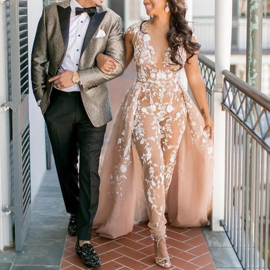 Long Evening Dresses Lace Jumpsuit for Women Prom Illusion Dubai Saudi Arabic Formal Dresses Evening Party Gowns Plus Size - LiveTrendsX