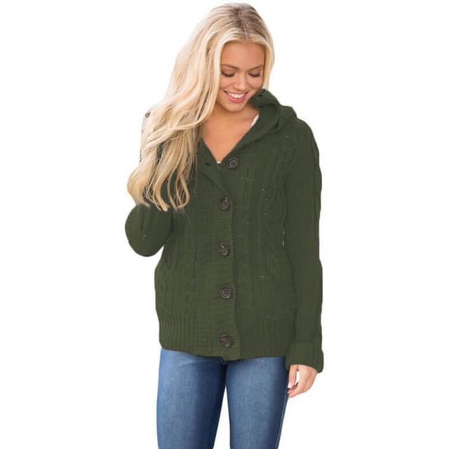 Women's Button Down Cable Knit Cardigans Fleece Hooded Zipper Sweater Coats with Pockets Long Sleeve Hat Hooded Cardigans - LiveTrendsX