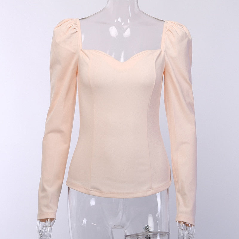 solid color vintage small V-neck Slim blouse - LiveTrendsX