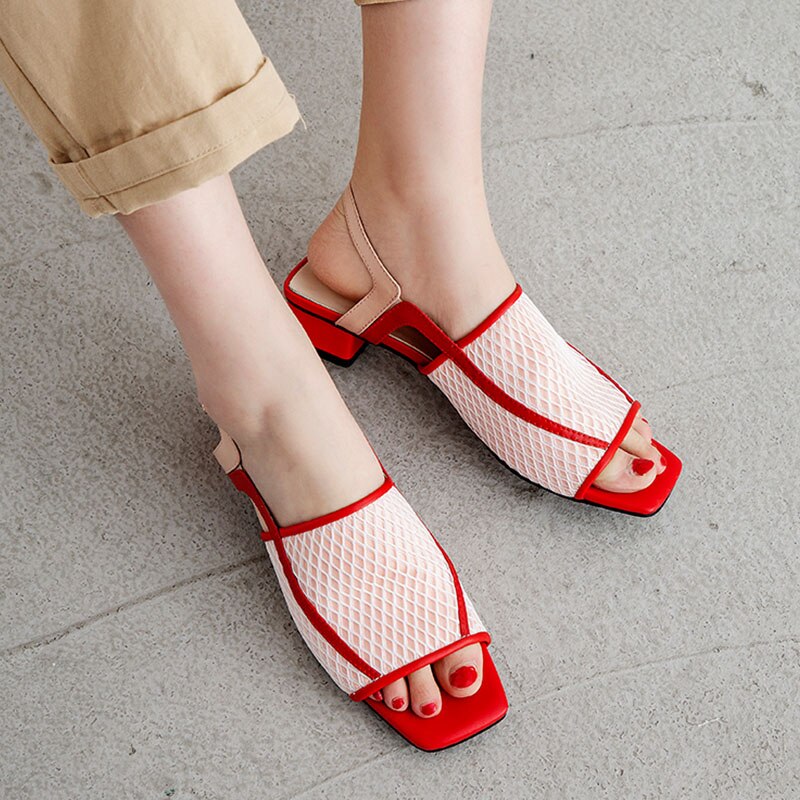 Genuine Leather Summer Party Elegant Women Shoes Air Mesh Woman Chunky Heel Sandals Shoes Woman - LiveTrendsX