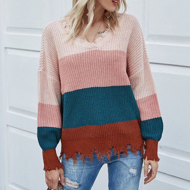 Autumn Winter 2020 Knitted Sweater Women Harajuku Raw High Fashion Patchwork Pullover Sweater  Plus Size Pullove Jumper - LiveTrendsX