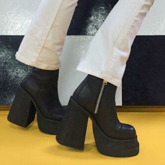本革レディースアンクルブーツハイヒールプラットフォーム