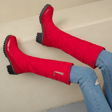 Load image into Gallery viewer, Snow Boots Women Winter Long Plush Down Lady High Square Heels G315 Woman Black Blue Red Round Toe Rhinestone Knee High Boots - LiveTrendsX

