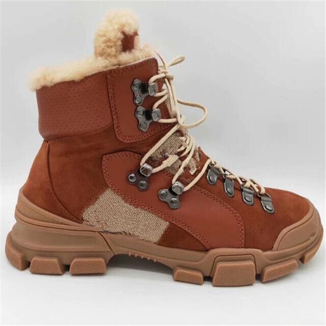 Fur Snow Boots Winter Comfortable Ankle Boots Lace Up Short Boots Zapatos De Mujer Fashion Female Shoes Black Brown Shoes - LiveTrendsX