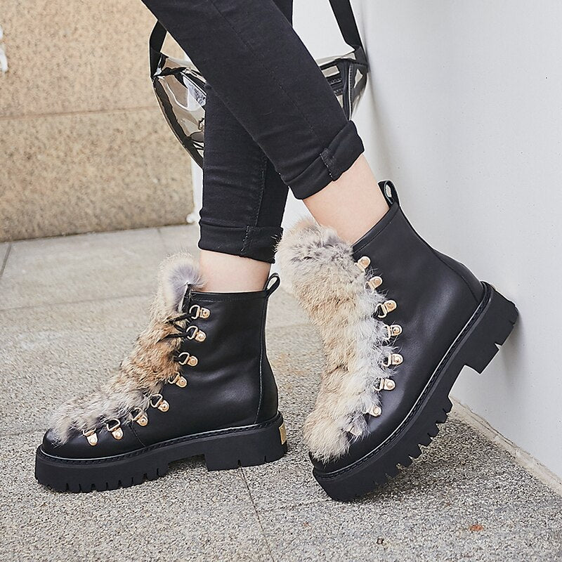 Genuine Leather Women white ankle Boots motorcycle Boots Female Autumn Winter Shoes Woman punk Motorcycle Boots - LiveTrendsX
