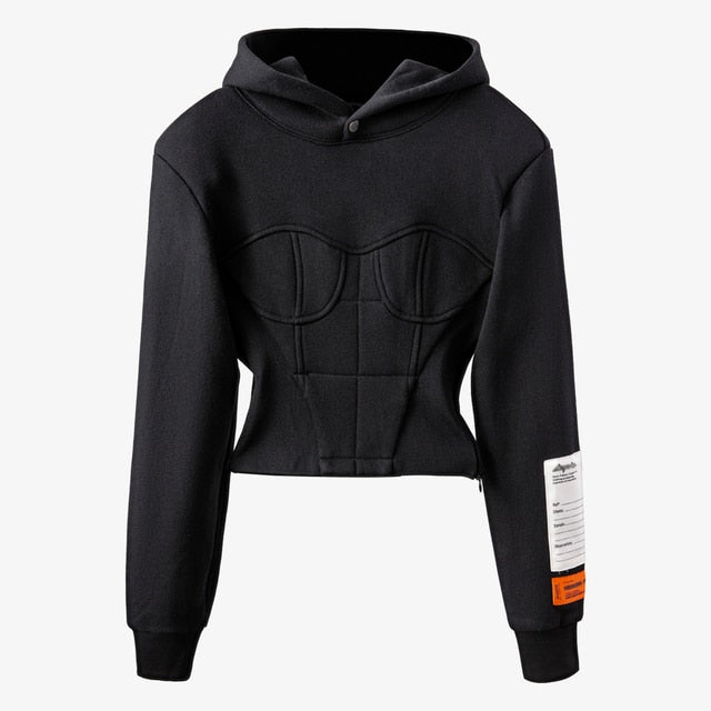 Women Hoodies Sweatshirt Patchwork Black Sweatshirt