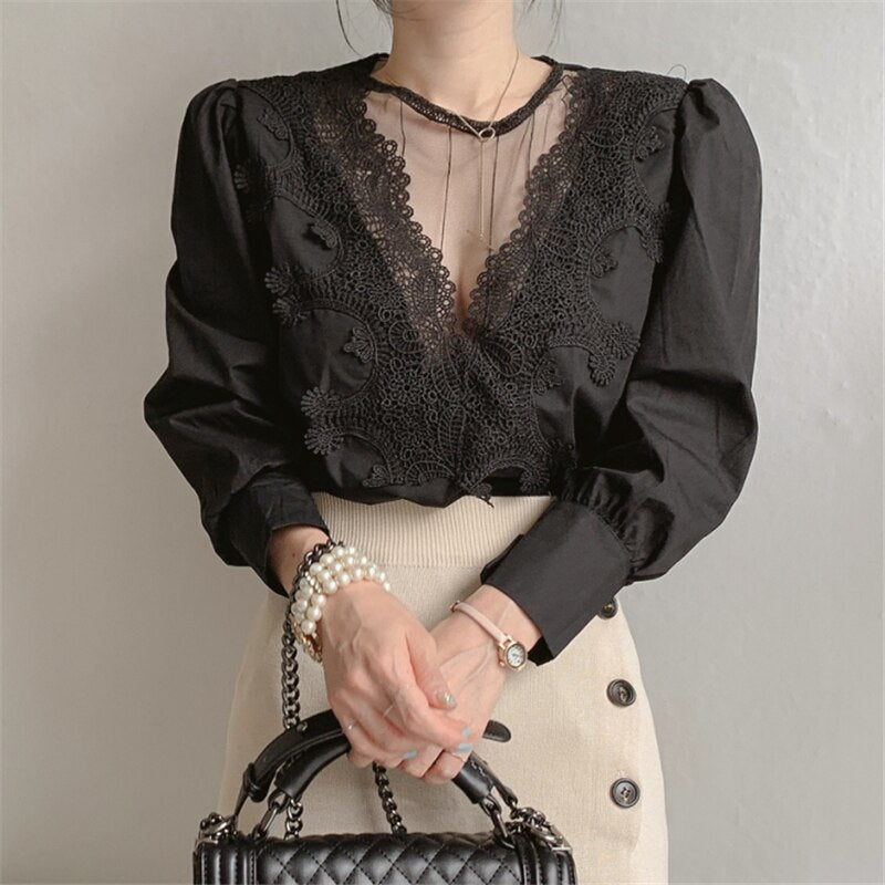 2021 Women's Blouse Lace Puff Sleeve - LiveTrendsX
