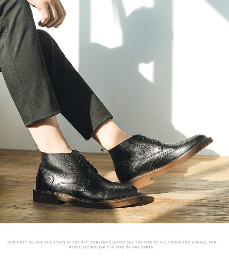 Mens Platform Brogue Casual Ankle  Lace Up dress  boots