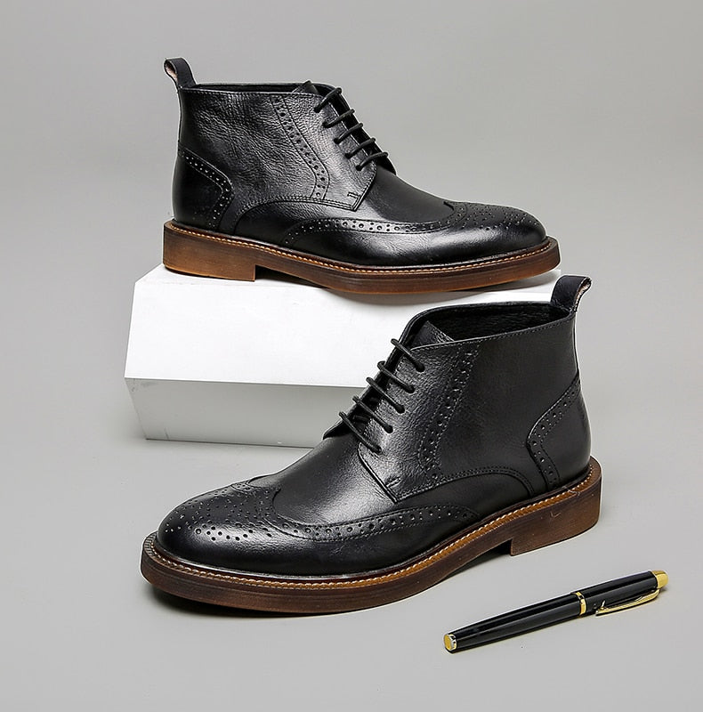 Mens Platform Brogue Casual Ankle  Lace Up dress  boots
