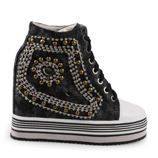 女性用身長アップ 隠しヒール クリスタル ウェッジシューズ