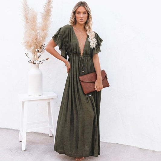 Sexy Deep V Neck Maxi Dress women