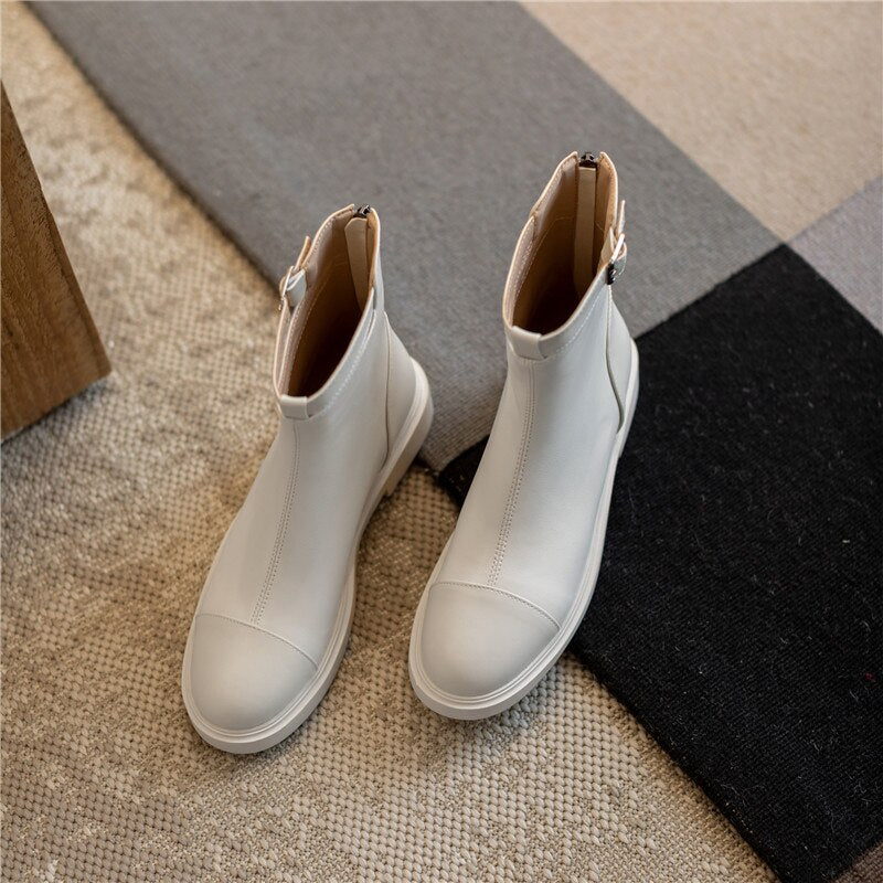 女性用アンクルブーツ ジッパー 簡潔なデザイナー 厚底ヒールシューズ