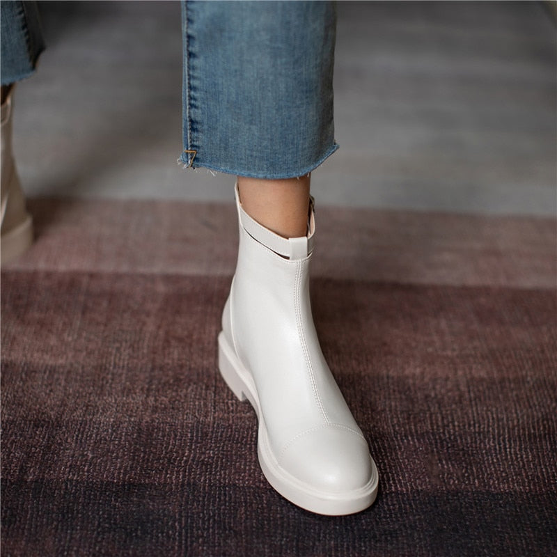 女性用アンクルブーツ ジッパー 簡潔なデザイナー 厚底ヒールシューズ