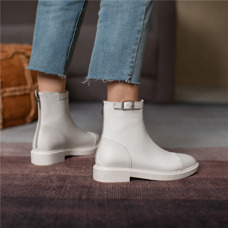 女性用アンクルブーツ ジッパー 簡潔なデザイナー 厚底ヒールシューズ