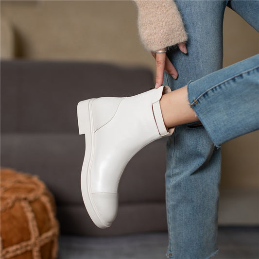 女性用アンクルブーツ ジッパー 簡潔なデザイナー 厚底ヒールシューズ