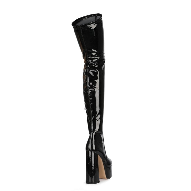 Women Thigh High Boots Patent Leather