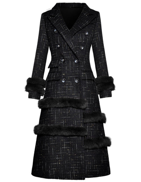 Women's Slim Rabbit fur Double Breasted Jacket