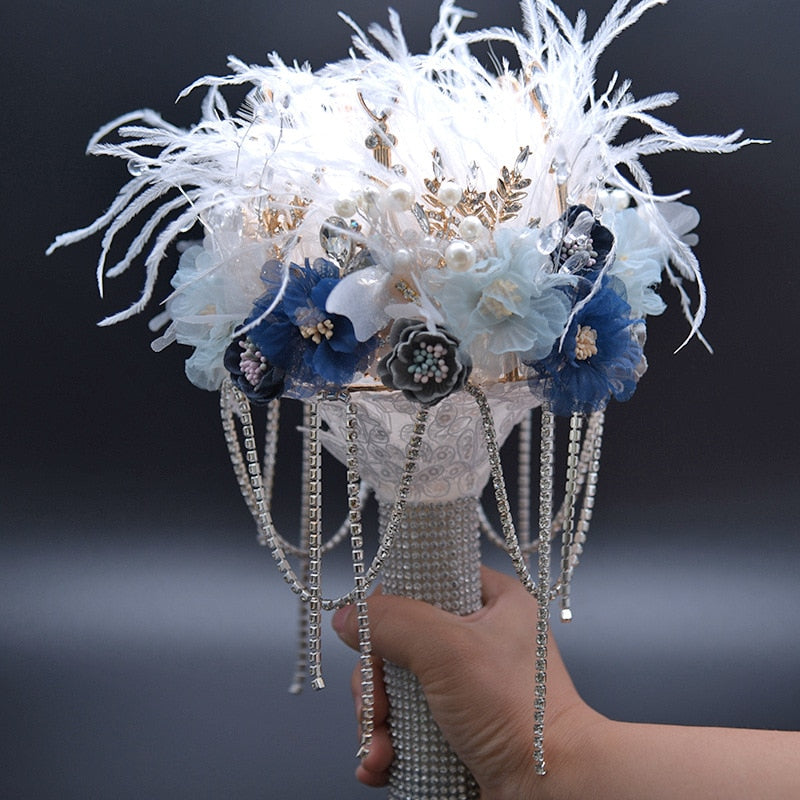 luxury Bridal brooch bouquet crystal Pearl Jewelry Wedding Bouquet custom made Silver Retro Bride's bouquets - LiveTrendsX