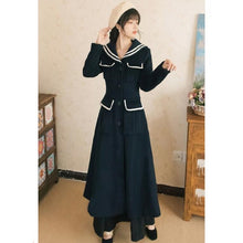 Load image into Gallery viewer, Women&#39;s autumn and winter French elegant dress navy collar long sleeve Vestidos Mujer Invierno long thick warm dress - LiveTrendsX
