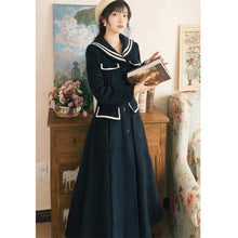 Load image into Gallery viewer, Women&#39;s autumn and winter French elegant dress navy collar long sleeve Vestidos Mujer Invierno long thick warm dress - LiveTrendsX
